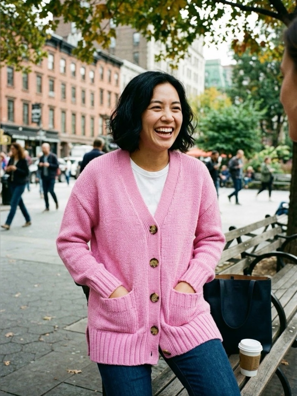LOFT Pink Chunky Knit Cardigan XS Pockets Buttons